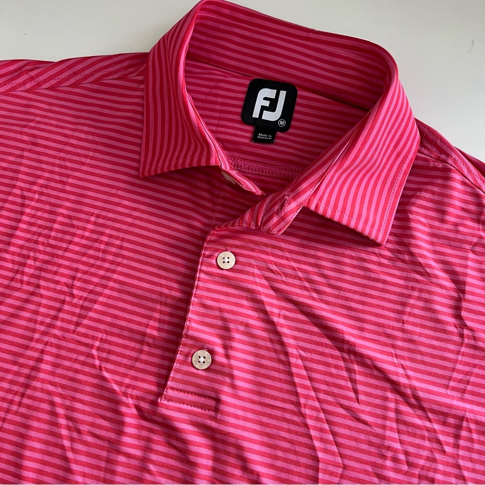 Footjoy FJ Men’s Pink Red Stripe Short Sleeve Polo‎ medium Golf active